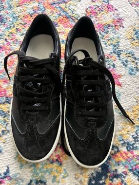 Salvatore Ferragamo Black Suede & Leather Low-Top Sneakers with White Soles